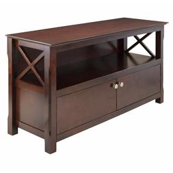 Open Shelf Two Closed Cabinets Cappuccino Finish